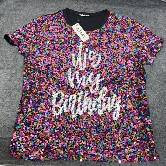 WHXY Pink Sequin Birthday Tunic Top - Picture 1 of 12